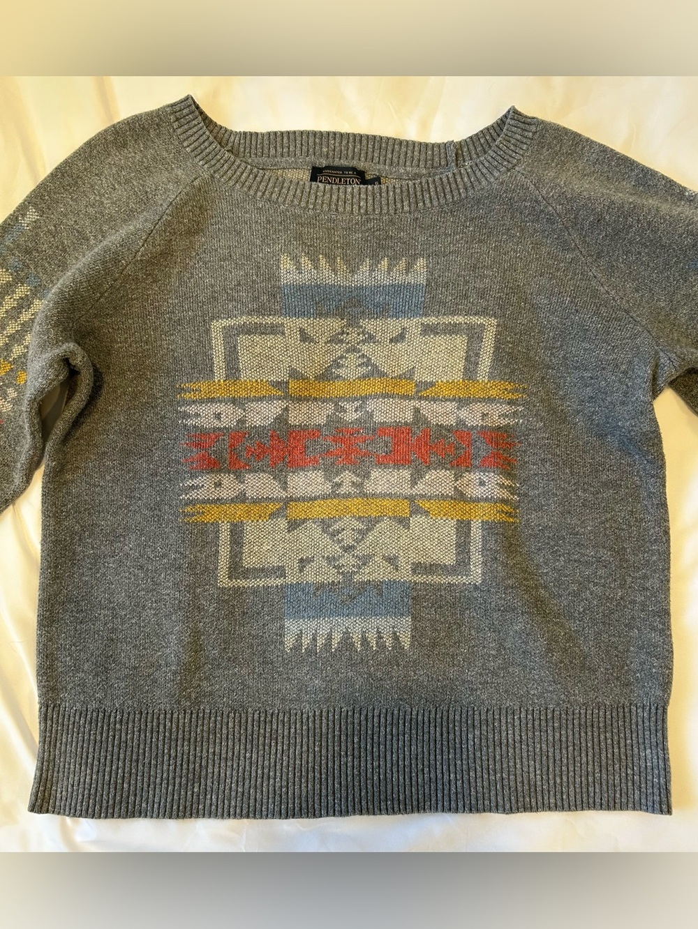 Pendleton Gray Crewneck Sweater Chief Joseph Southwest design. Cotton Size small